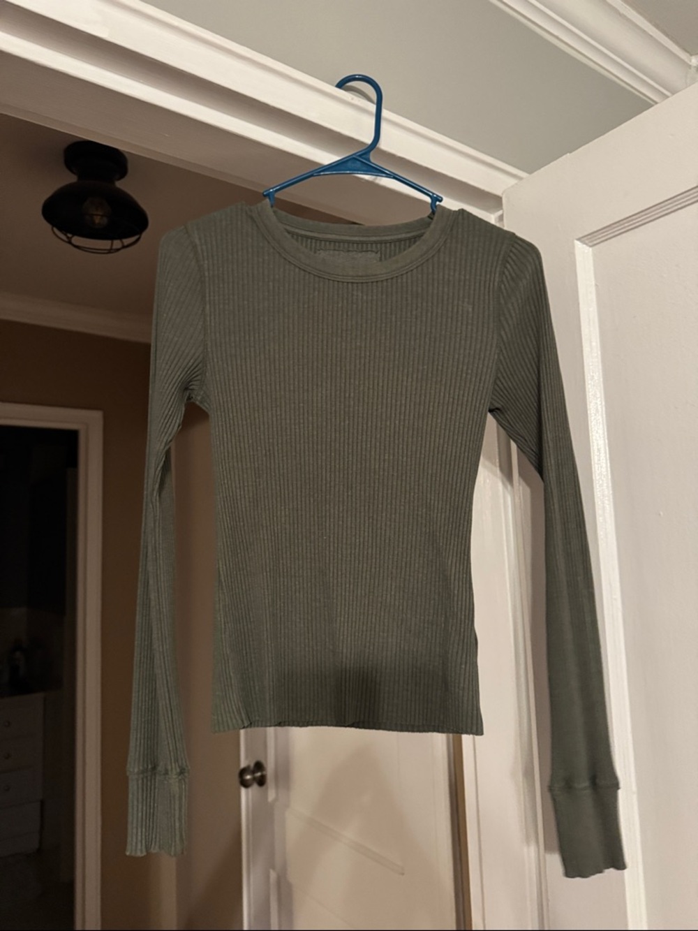 aerie Ribbed Long Sleeve Top in Olive Green
